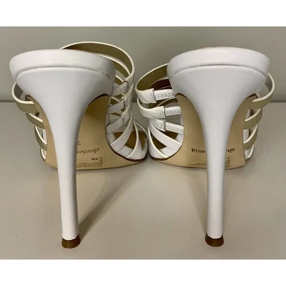 Charles David Vocal White/Gold Leather Metallic Heel Sandal Women’s Size 7.5 - Picture 8 of 10